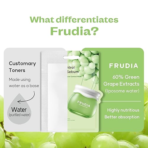 Miniatura 2 de FRUDIA WELCOS - Máscara de control de poros de uva verde  Hoja de máscara facial de poros con extracto de GG, complejo de poros de tanino y sebo P