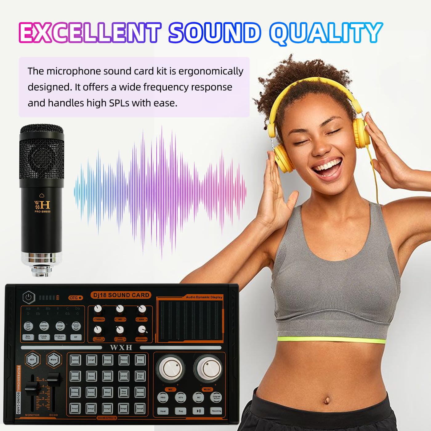 ALSO GO Professional Podcast Equipment Bundle, DJ18 Sound Card with BM-800 Condenser Microphone and Voice Changer, Multifunctional Audio Interface, Suitable for Podcasting Bluetooth, PC, Smart Phone