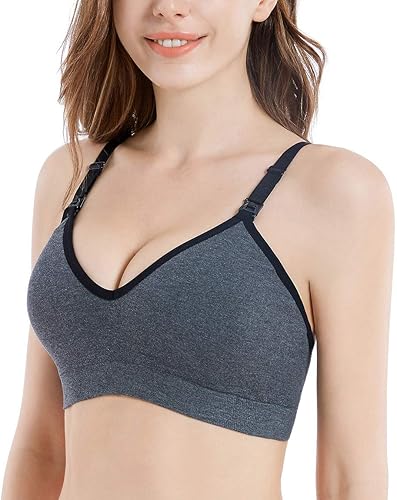 Miniatura 5 de Suekaphin - Paquete de 5 piezas, brasier de lactancia, brasier inalámbrico con cuello en V para maternidad, brasier de lactancia para dormir con