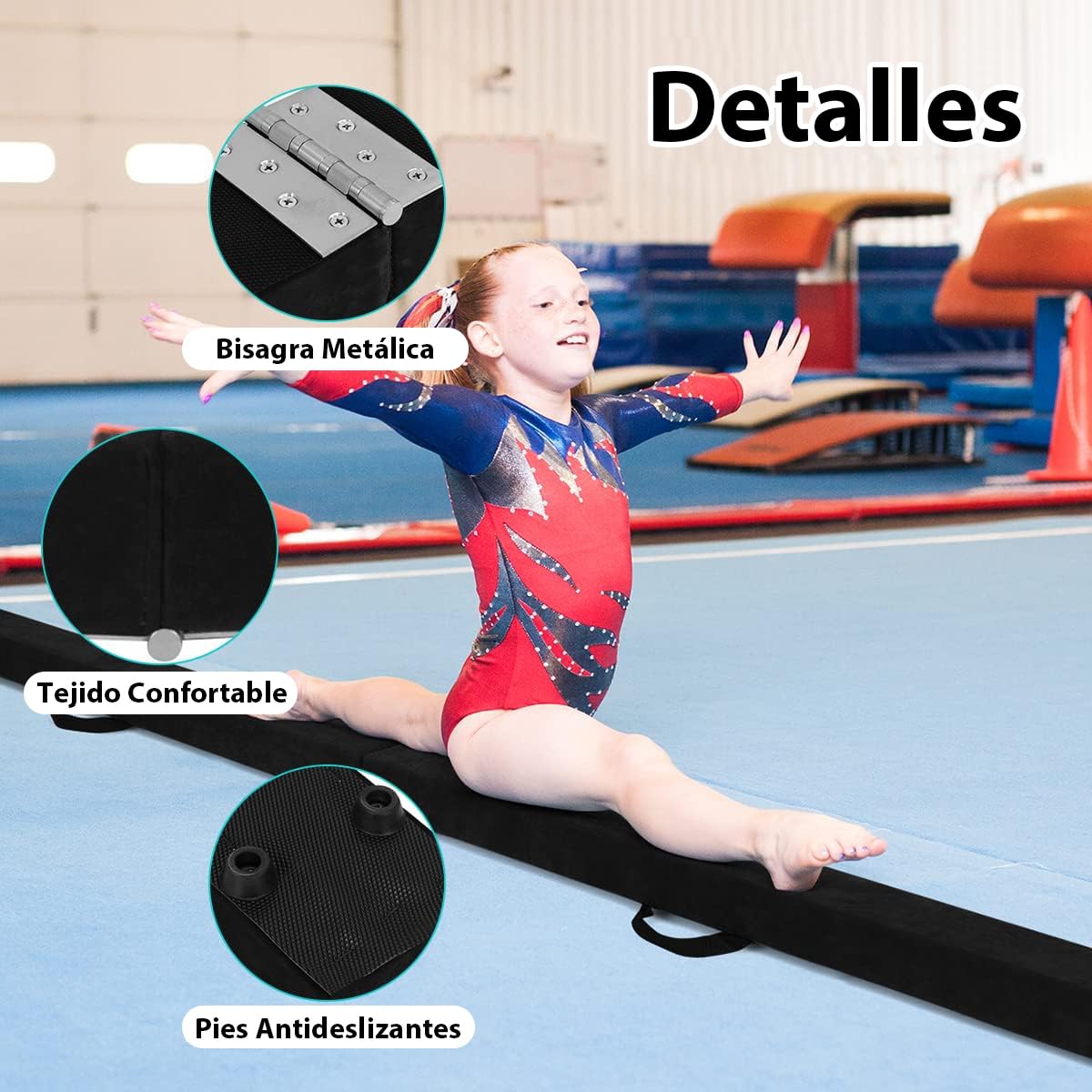 RELAX4LIFE Barra de Equilibrio Gimnasia Plegable 210 cm, Viga de Equilibrio con Patas Elevadas y Asas de Transporte, Viga de Equilibrio de EPE y Pino para Niños, 210x10x6,5cm (Negro)