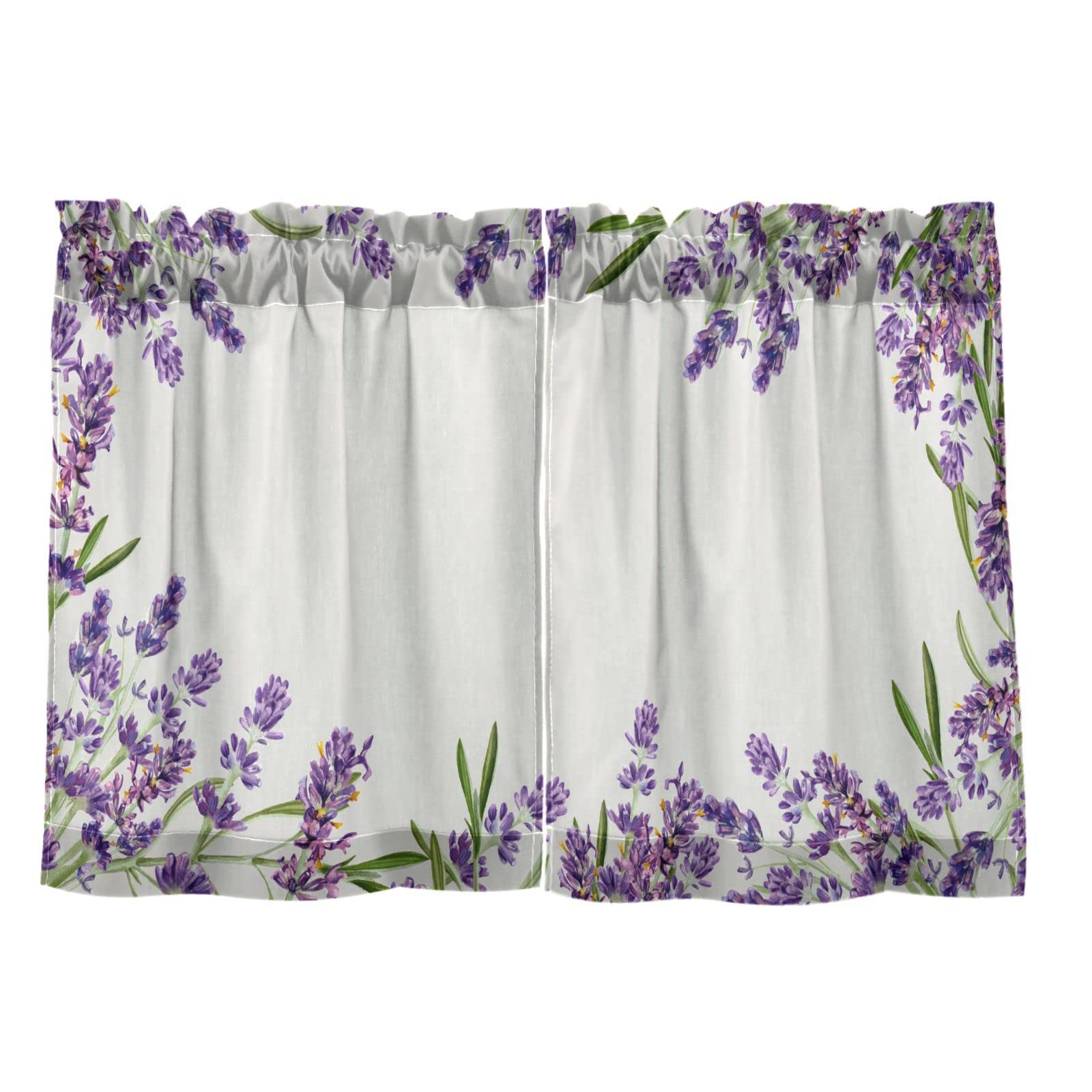 MFTJYO Purple Lavender Provence Flowers Kitchen Curtains 24 Inch Length Small Window Curtains Rod Pocket Blackout Cafe Curtains Short Light Filtering for Bathroom Tier Curtains Sets 2 Panels