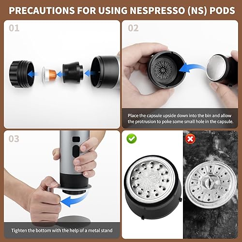 Miniatura 2 de RQUOIRE Cafetera portátil 3 en 1, máquina de café expreso, cafetera de viaje autocalentable compatible con cápsulas NS, DG y café molido, pequeña