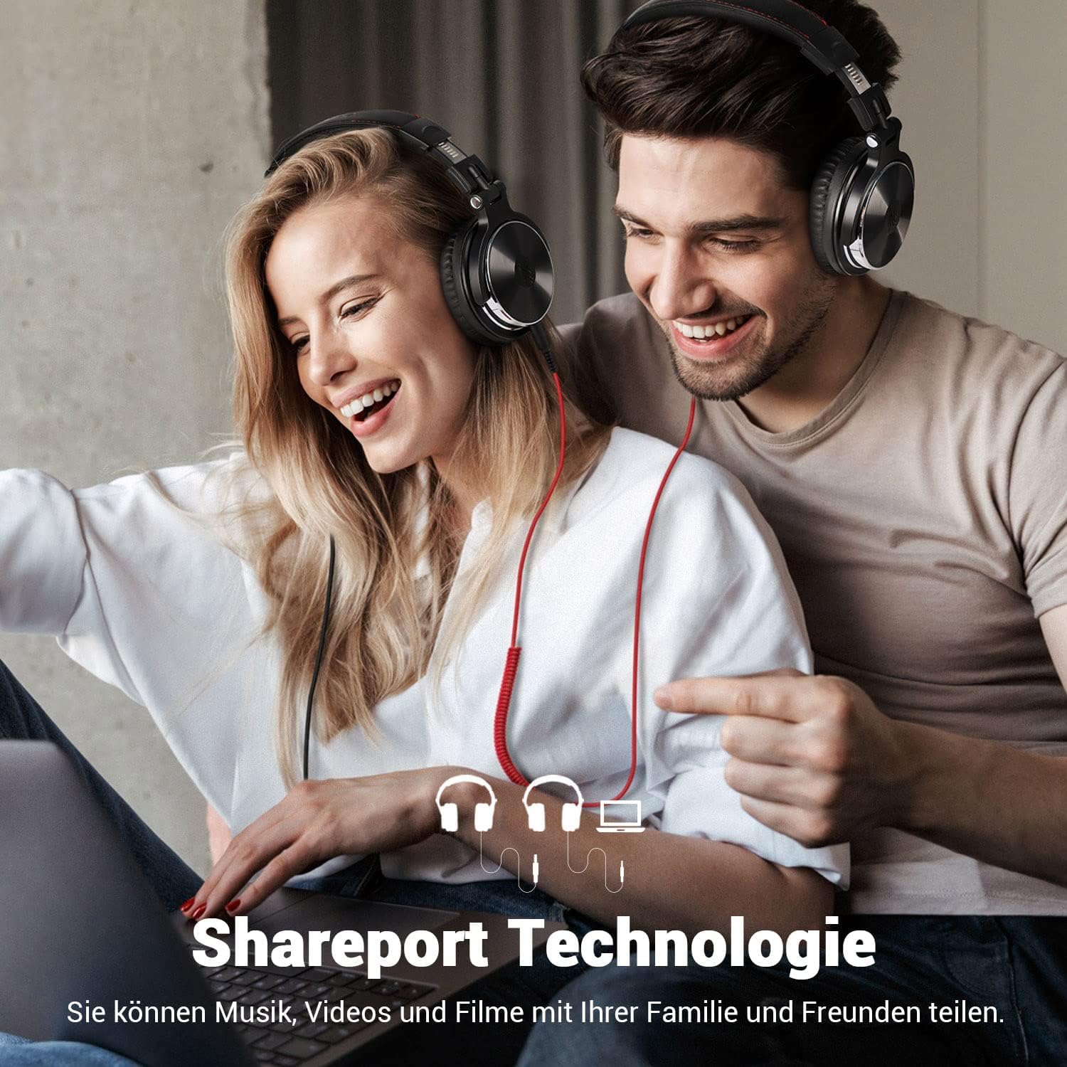 OneOdio Kopfhörer, kabelgebunden, DJ, Piano, Gitarre mit Mikrofon, Hi-Res Audio, extra Bass, leicht, Komfort, faltbar, Kopfhörer mit Share-Port, 2 Kabel – Headset für PC Studio Monitor AMP Pro-10