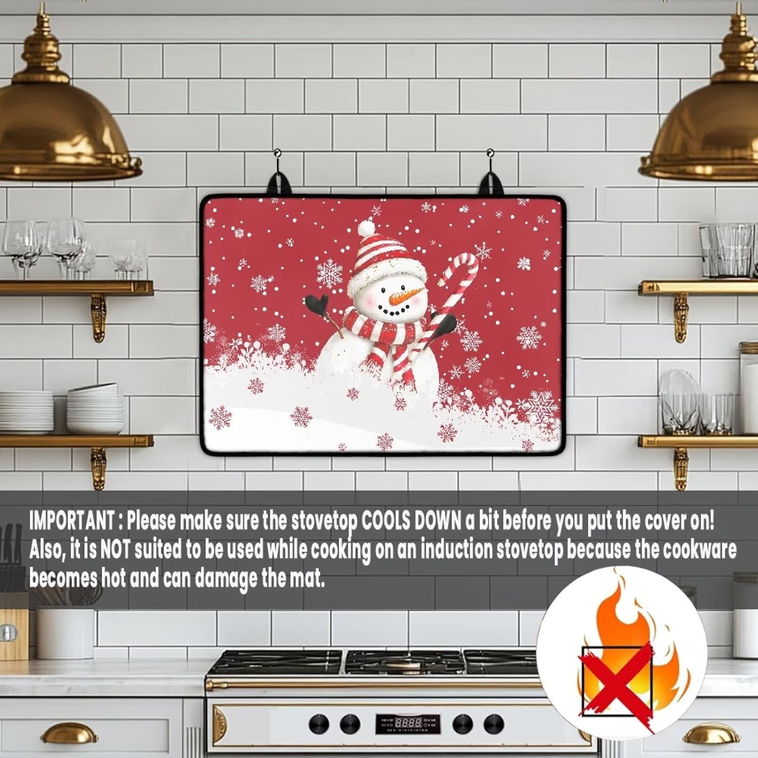 TODIYADDU Candy Cane Stove Top Cover for Electric Stove Christmas Decor Cooktop Parts Cover Anti-Slip Heat-Resistant Snowman Protector Mat 20x28 Inch Home Accessories