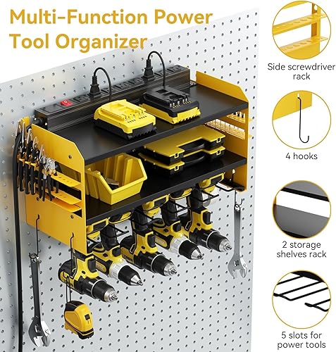 Miniatura 2 de Kungfuking Organizador de herramientas eléctricas para montaje en pared con estación de carga, organizador de taladro de garaje integrado con 8