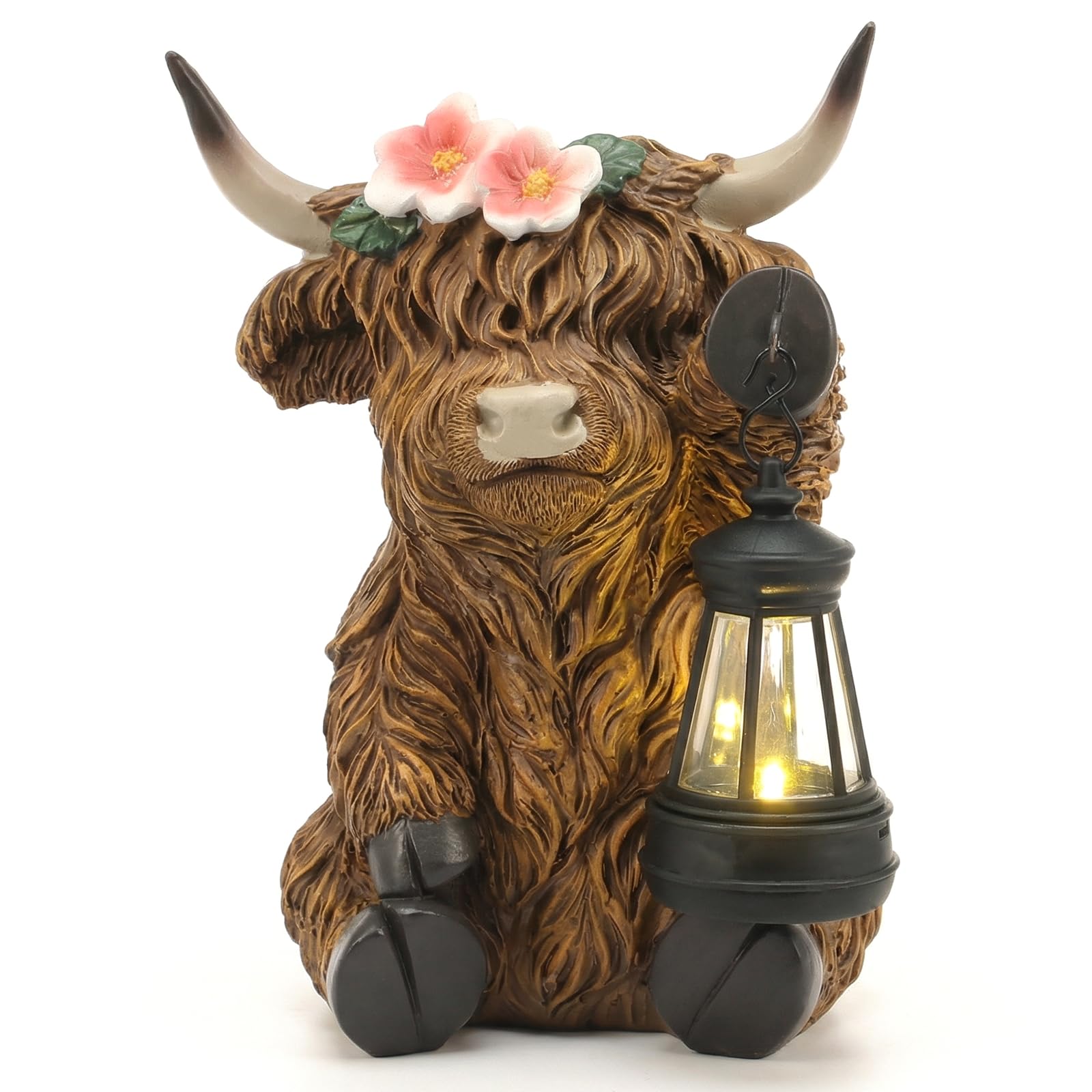 Hzuizxyo Brown-Style 3-1Pcs Solar Highland Cow Statue Decor Waterproof Resin Highland Cow Figurine Outdoor Decor With Solar Lantern For Backyard Lawn Outsides(Brown-Style 3-1Pcs)