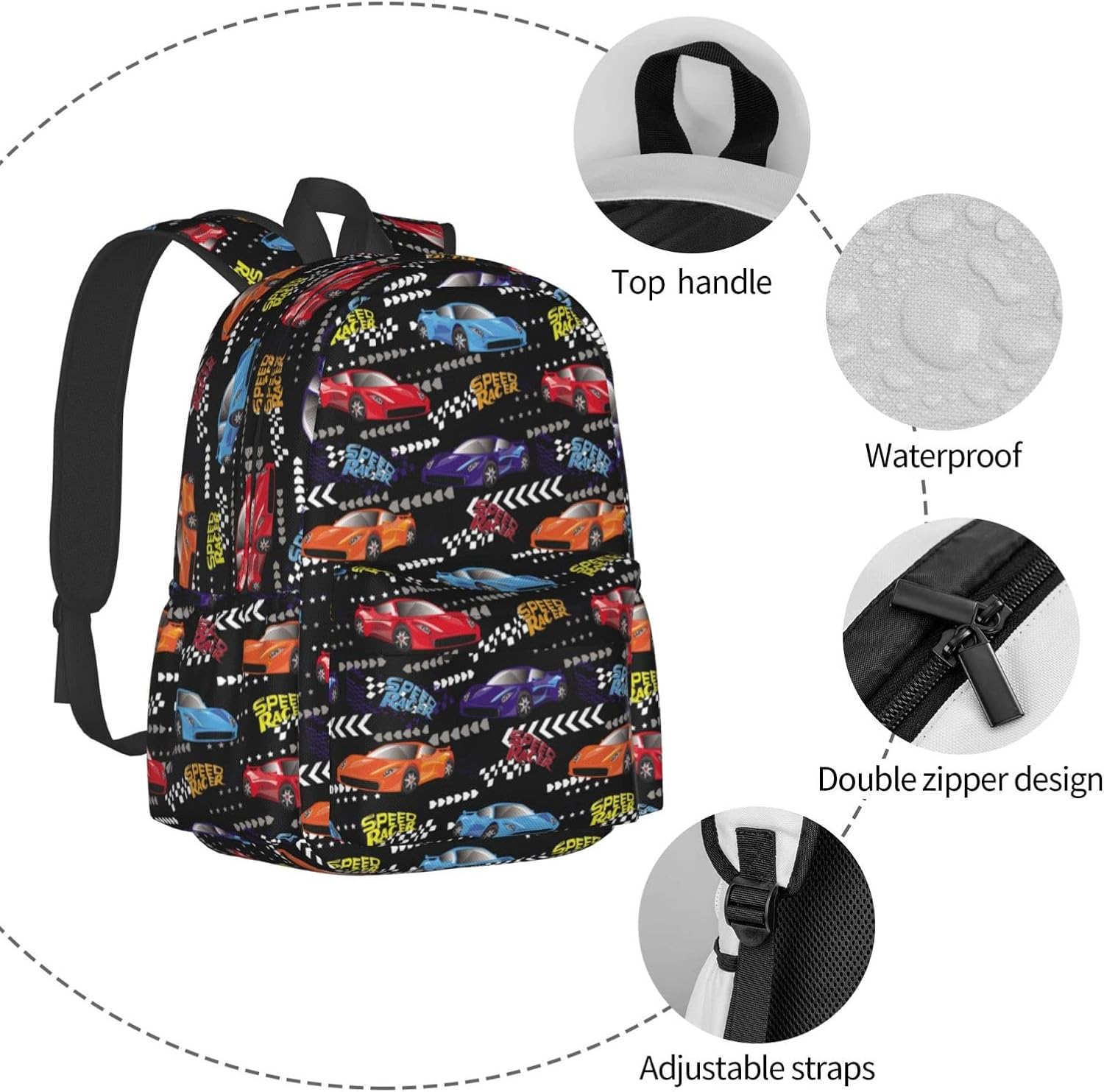 Racing Car Backpack 16 Inches Lightweight Travel Laptop Backpack