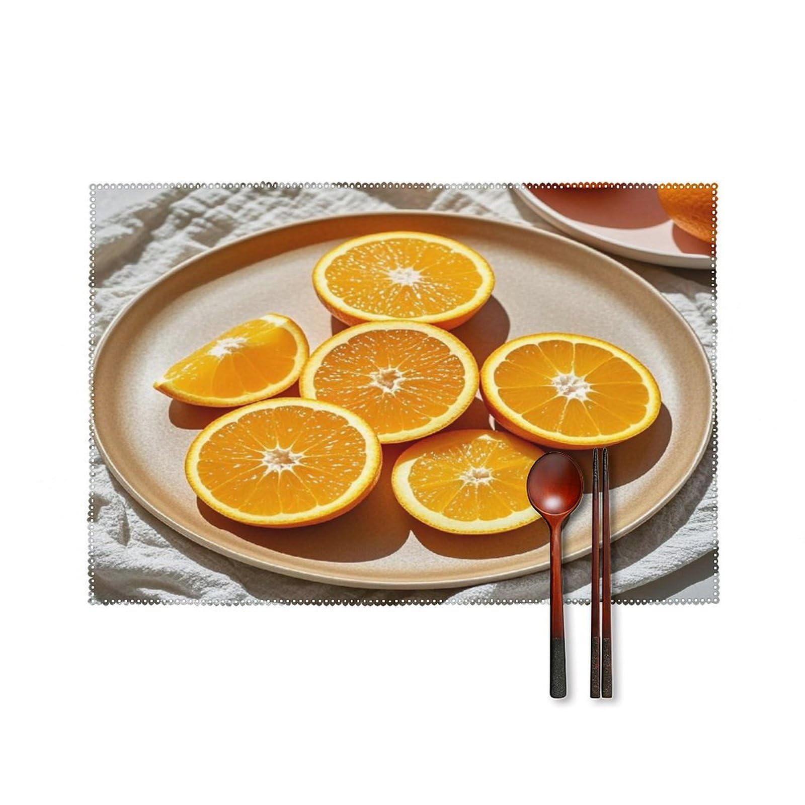 Orange Slices Placemats Set of 6 Heat-Resistant Washable Place Mats Wipeable Kitchen Placemat Easy to Clean for Indoor Outdoor Party Kitchen Decoration