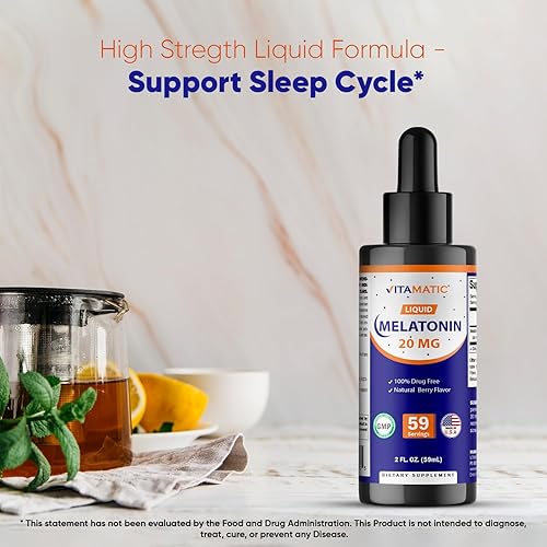Miniatura 6 de Vitamatic Gotas líquidas de melatonina de 20 mg  2 onzas líquidas (2.0 fl oz)  Sabor natural a bayas  para adultos  Sin OMG  Suplemento vegetariano