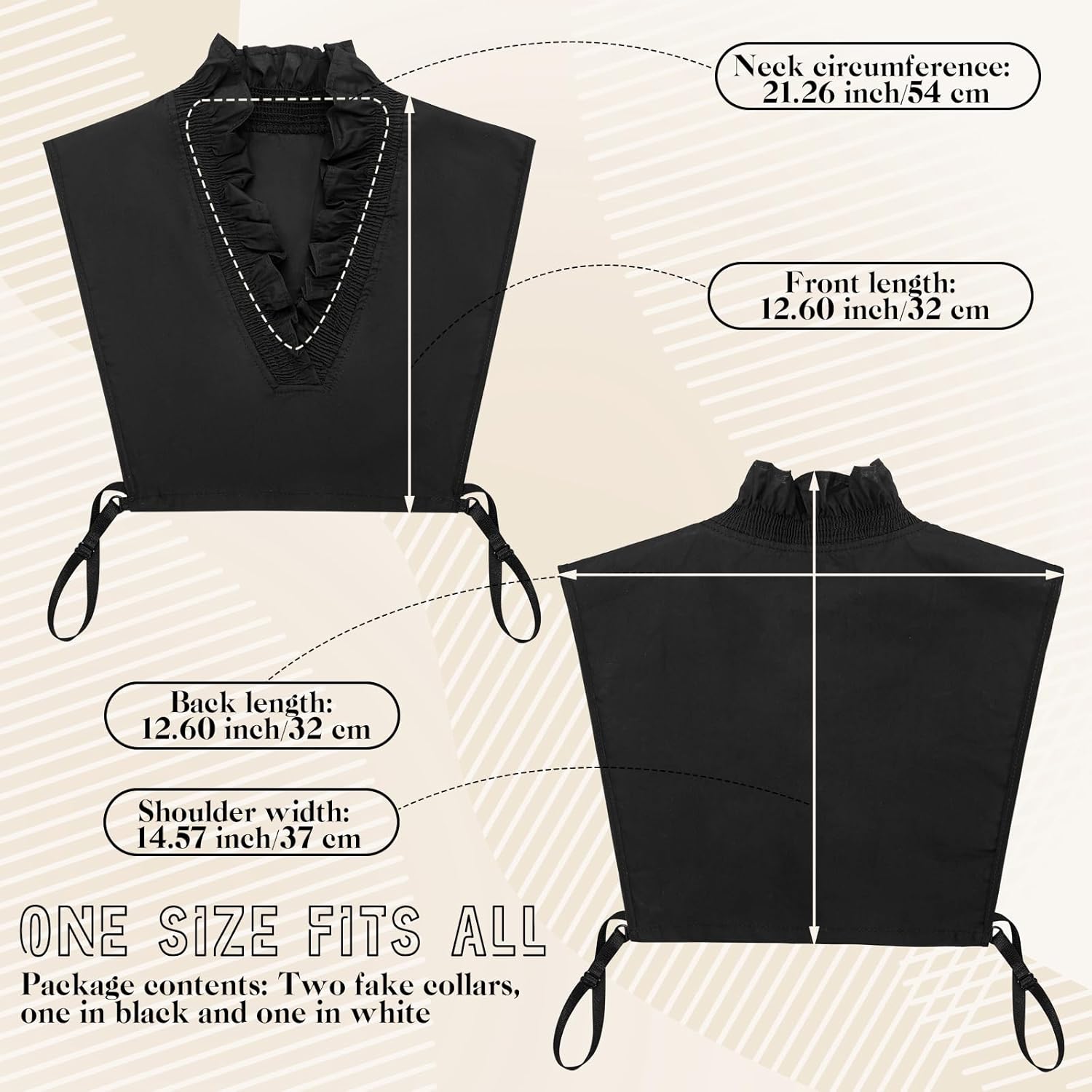 2 Pieces Fake Collar Detachable Collar for Women Faux Ruffle Shirts Dickey Half False Blouse Dickey Black, White - Image 4