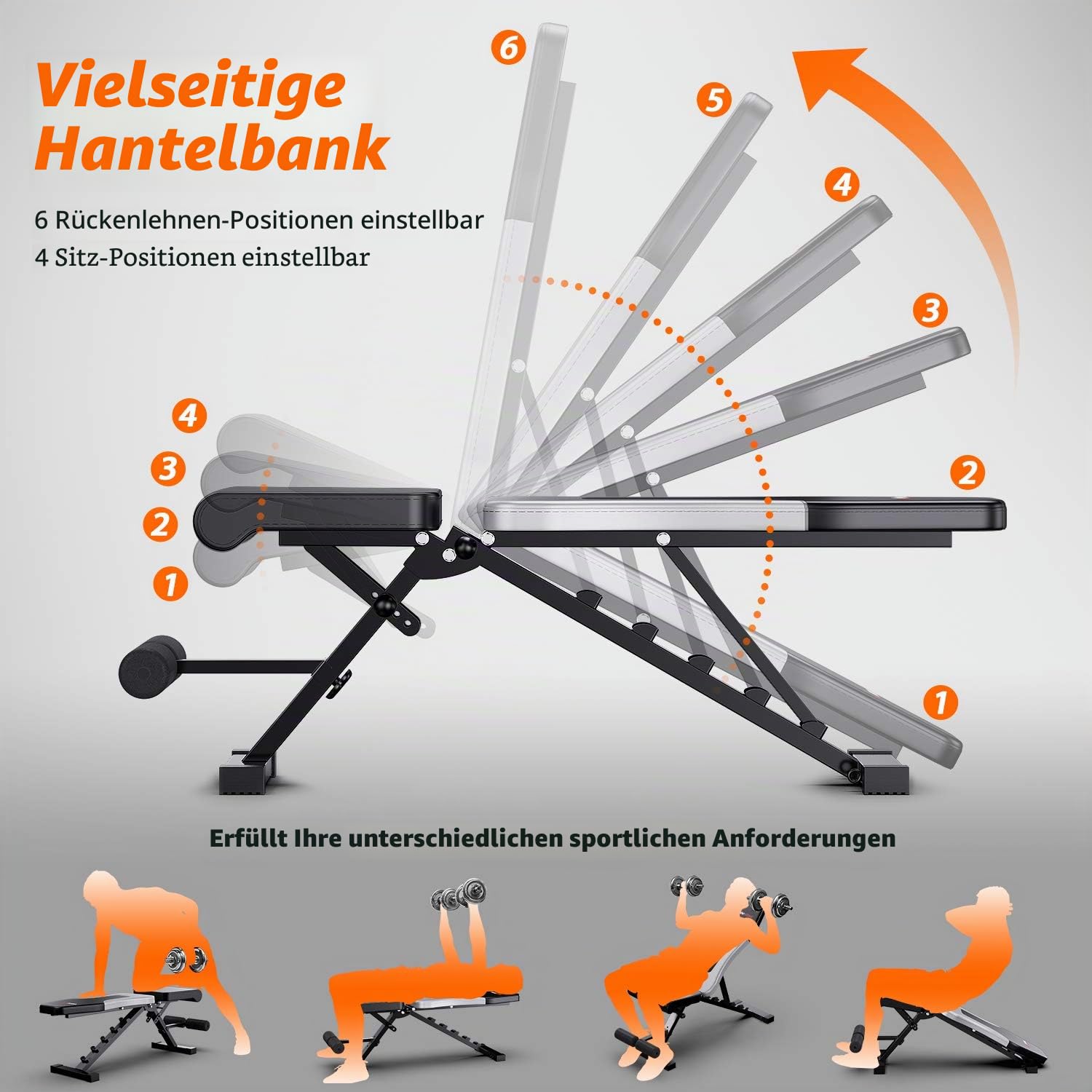 WINNOW Verstellbare Hantelbank Faltbare Workout Bank Heim Training Gym Fitness Flache Bank Presse für Ganzkörper Übung