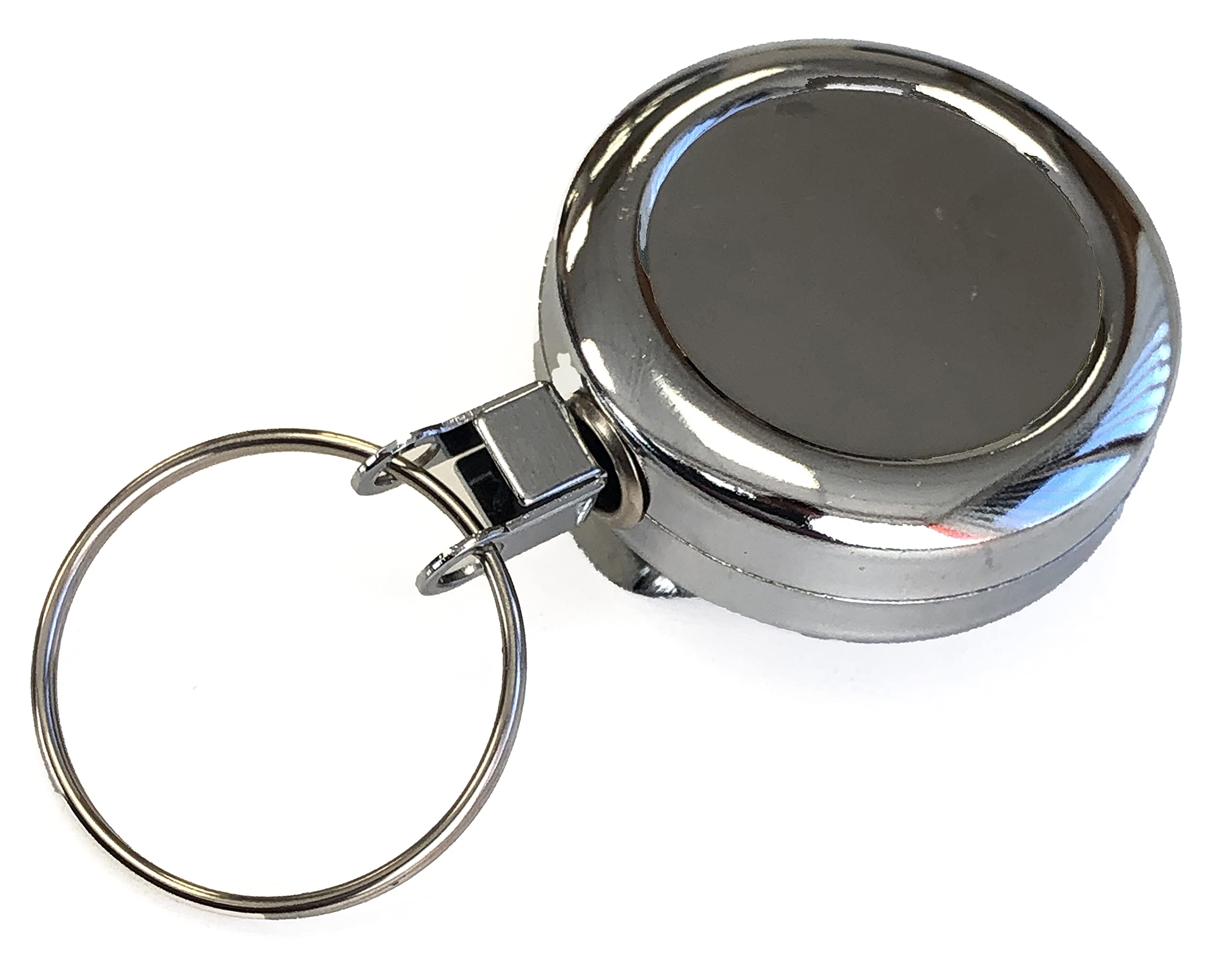 PCL Media ltd Retractable Keychain Ring Reel Chrome Heavy Duty ID Key Pull Reel with Strap Clip Extendable ID Card Holder (Pack of 1) Retractable Keyring Key Tags Holder