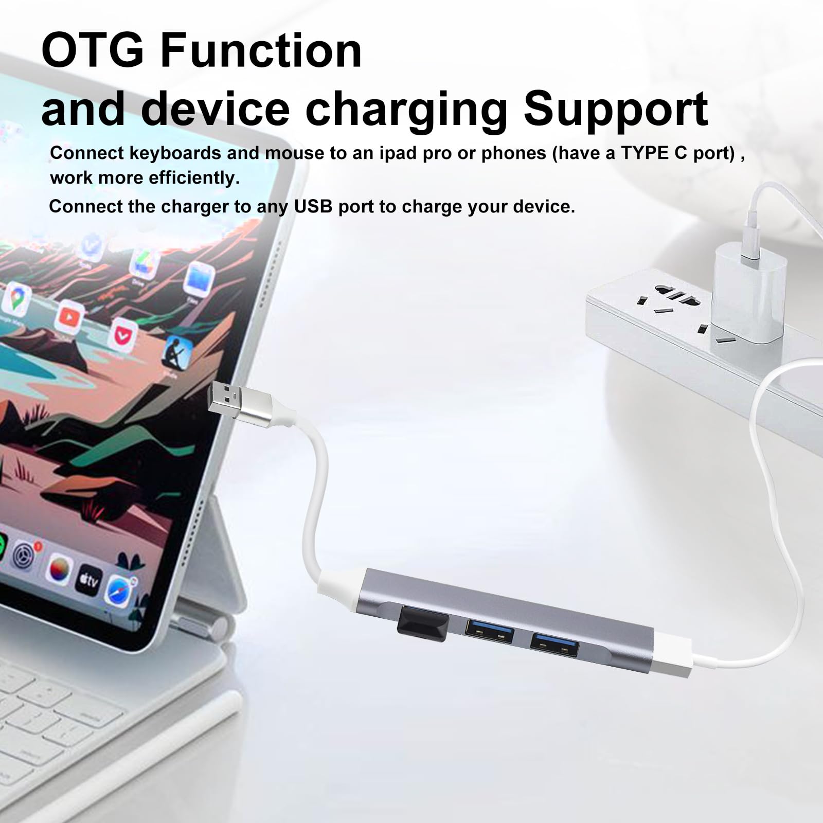 Hub USB 3.0, répartiteur USB A à 4 ports ultra fin pour souris, clavier, clé USB, disque U, imprimante, compatible avec ordinateur portable, PC de bureau, Xbox, PS5, et plus encore, avec un adaptateur