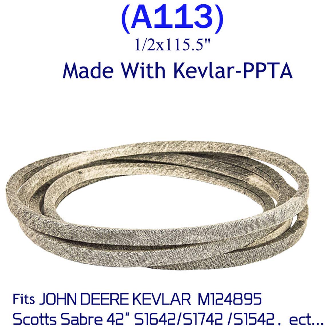 Cinghia di trasmissione per lame di taglio per trattori per tosaerba per John Deere M124895 Scotts S1742 S1642 Sabre 1542HS 1542GS 1642HS 1742HS 1742GS 42"Deck 1/2" x 115.5"Realizzato con Kevlar