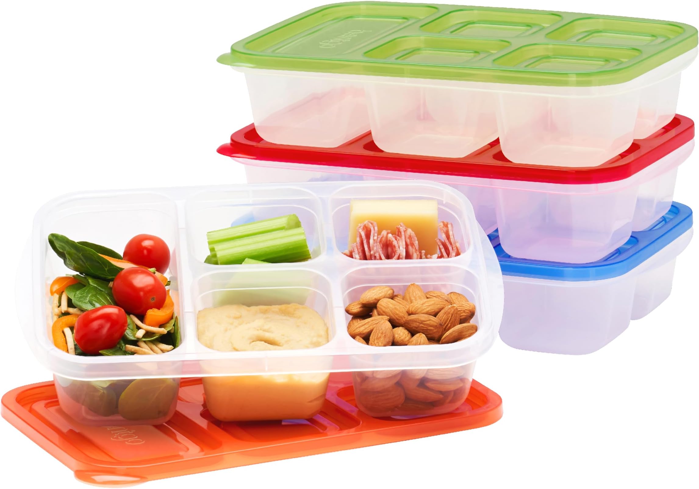 EasyLunchboxes - Bento Lunch Boxes - Reusable 5-Compartment Food Containers for School, Work, and Travel, Set of 4 (Classic)