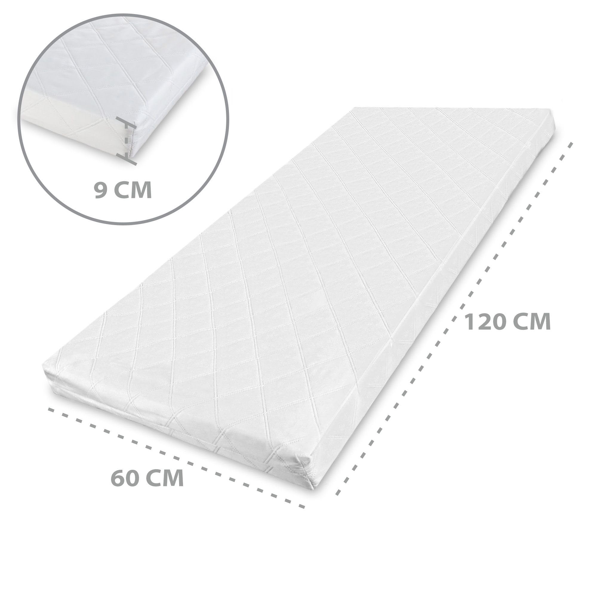 Bezug für Babymatratze Reisebett Matratze 120 x 60 x 9 cm Reisematratze für Babybett Schaumstoffmatratze Kindermatratze Zertifikat Oeko-Tex