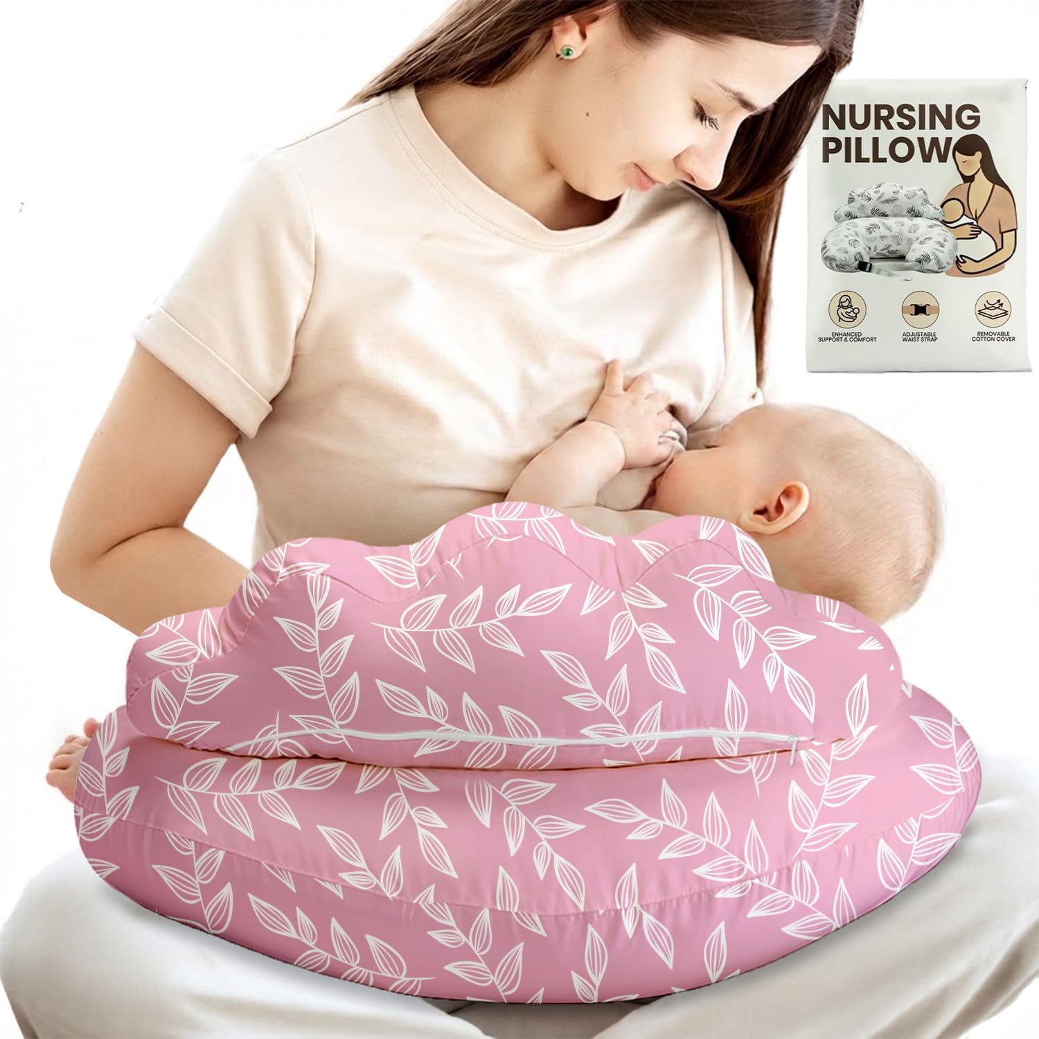 PILLANI Nursing Pillow, Breastfeeding Pillows for Enhanced Safety & Comfort for Mom & Baby, Removable Cotton Cover, Adjustable Waist Strap, Breastfeeding Essentials, Baby Registry Search