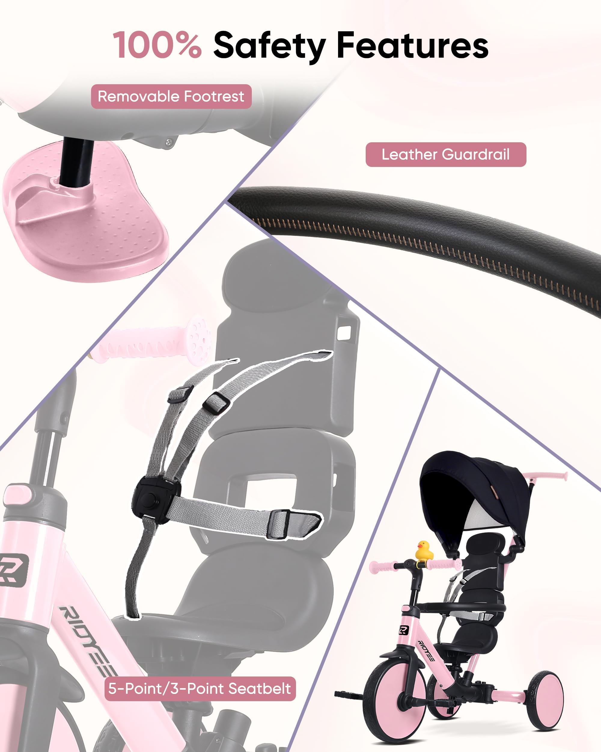 Triciclo 8 en 1 para 1.5-5 años, interruptor sin herramientas, triciclo para niños pequeños con mango de control de dirección para padres de 1.5 a 5 años, triciclo para niños pequeños de 1.5 a 4