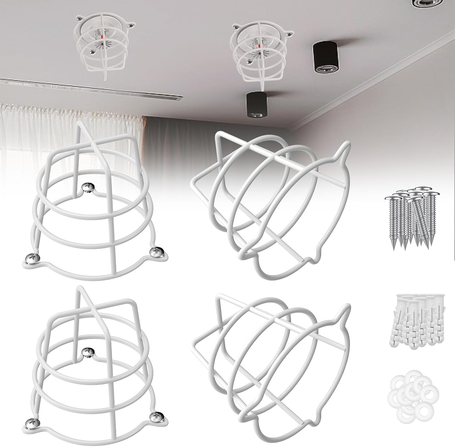 6 Pcs White Fire Sprinkler Head Guard Cover,Durable Fire Spirnkler Head Guard for Both 1/2" & 3/4" Fire Head,Fire Sprinkler Head Guard for Protecting Flush Mount/Side Wall/Pendent Head Semi