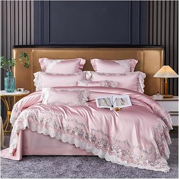 Champagne French Wedding Bedding Set Chic Lace Silk Cotton Luxury Princess Duvet Cover Bed Comforter Covers Bed Sheet Pillowcase,Bed