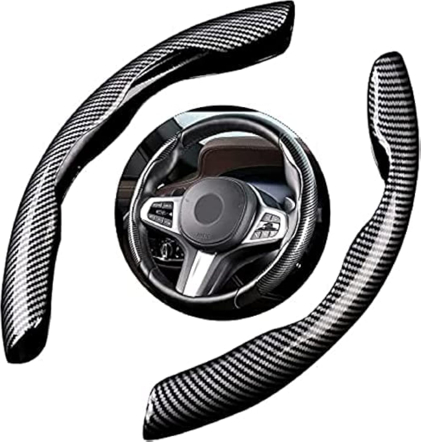 Transform Your Ride with Our Sleek Carbon Fiber Steering Wheel Cover - Non-Slip, Universal Fit for 15-Inch Wheels. Elevate Your Driving Experience (Black)