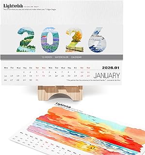 Lightwish 2026용 수채화 달력 용지, 100% 면, 12장, 63.5kg(140파운드)/300gsm, 중성 냉압착 수채화 용지, 수채화 공예 및 DIY 미디어용 미술 용품