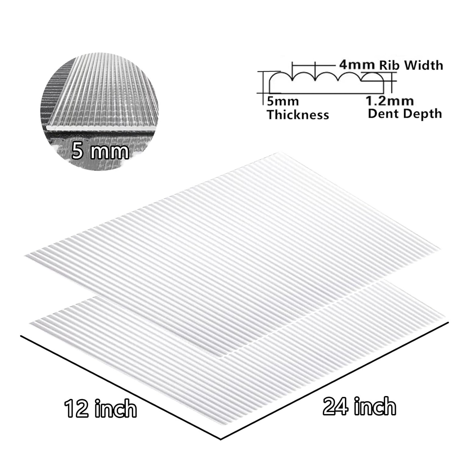 Reeded Acrylic Sheet Plexiglass 1/5” Thick– Acrylic Panels for DIY Crafts, Display Cases, Floating Shelves, Home Décor, Cut with Cricut, Engraver, Power Saw or Hand Tools (2, 12x24, 5mm Thick)