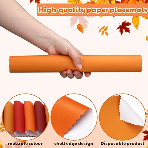 Miniatura 3 de Panelee 120 manteles individuales de papel de otoño de 10 x 14 pulgadas, manteles individuales desechables de papel con borde ondulado festoneado,