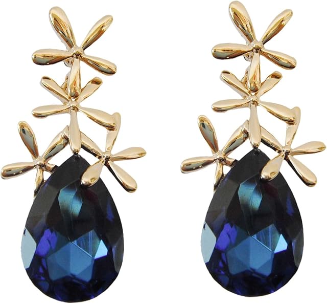 Navachi 18k Gold Plated Crystal Leaves Pear-shaped Zirconia Drop Ear stud Earrings
