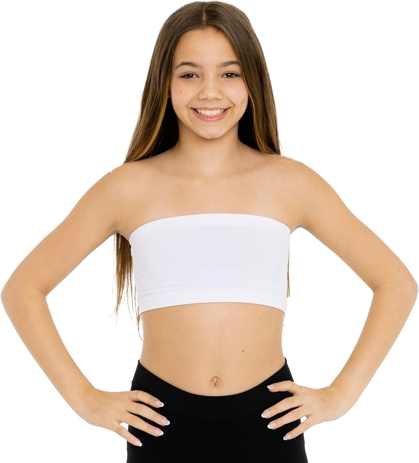 Malibu Sugar Girls Tube Top Strapless Bandeau Top – Comfort Fit Seamless Support Soft Stretch Everyday Wear Fits Ages 10–14
