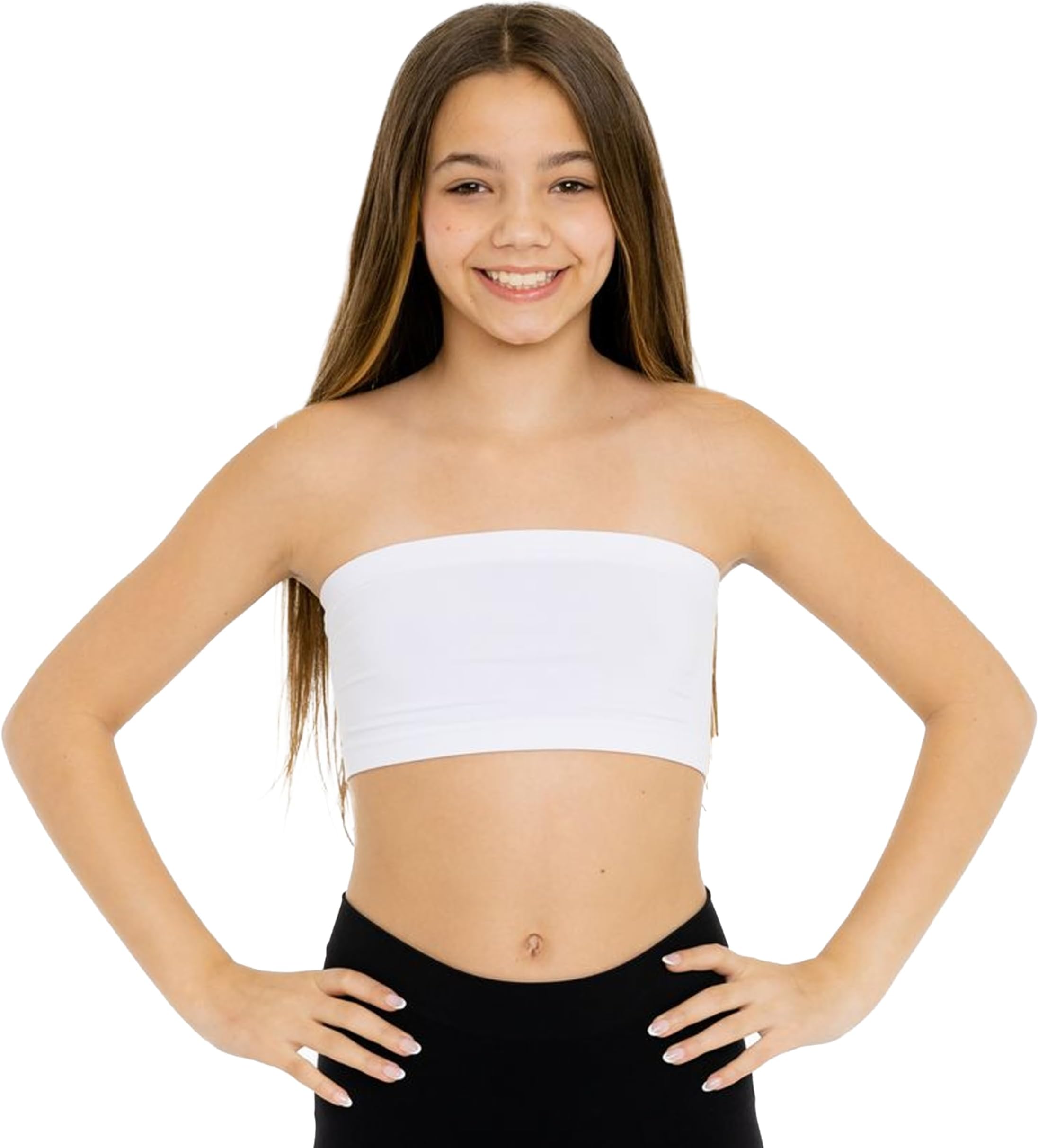 Malibu Sugar Girls Bandeau Tube Top Bras - Seamless Strapless Bra Tube Tops Comfortable and Versatile One Size Fits Age 10-14