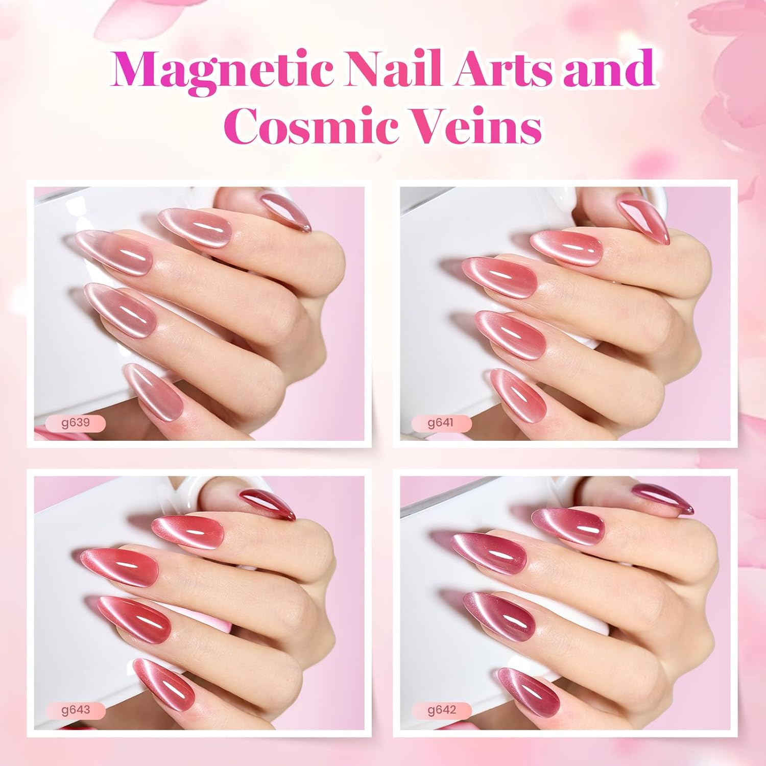 Beetles Misty Blush Glow Pink Cat Eye Gel Nail Polish Set - 6 Colors 15ML Full Size Glitter Pink Spring Cat Eye Gel Polish Kit Magnetic Effect Soak Off UV Nail Art DIY Manicure Gift for Women