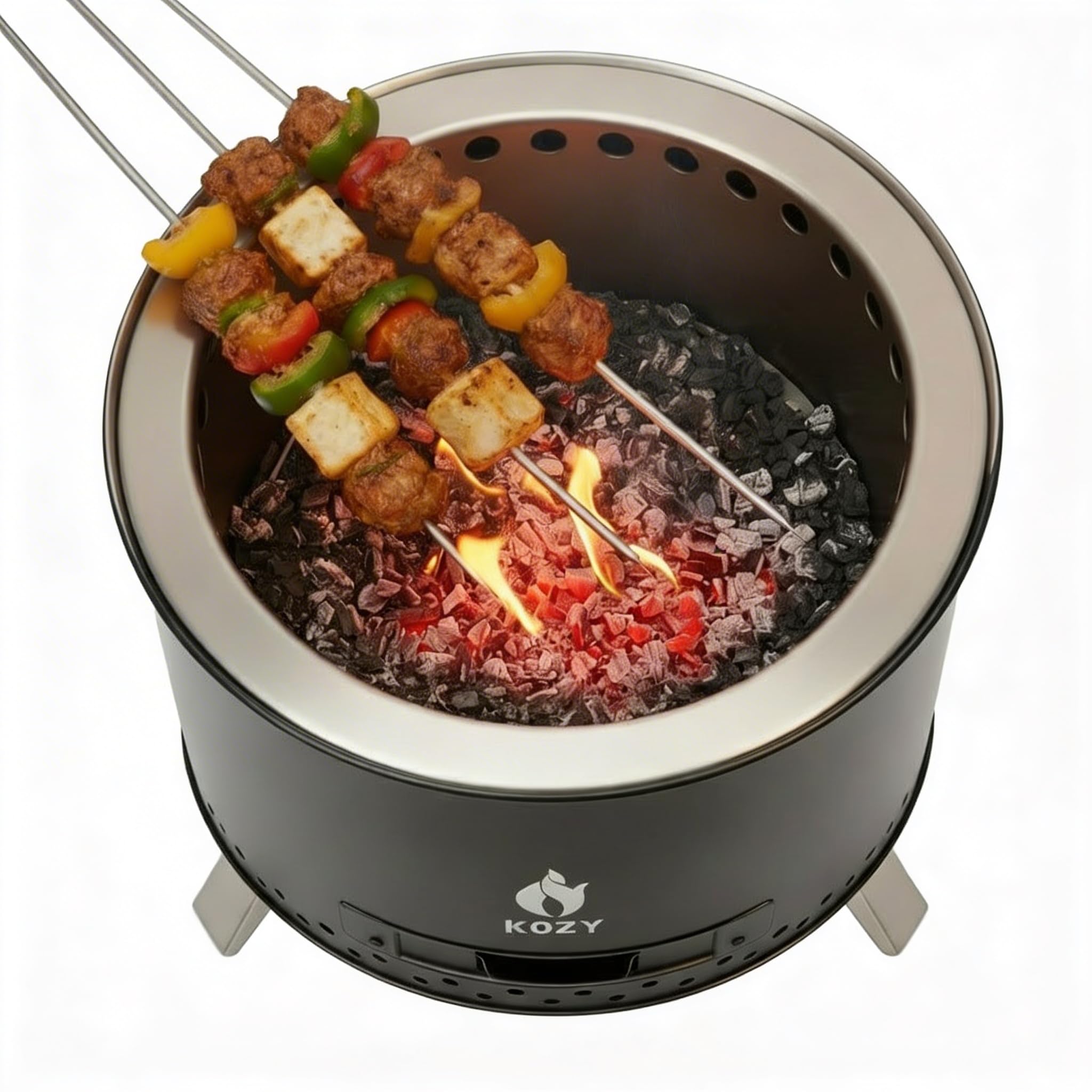 KOZY Aura 19” Smokeless Fire Pit | Large 304 Stainless Steel Outdoor Bonfire Pit with 360° Airflow | Wood Burning Firepit for Patio Balcony Terrace and Backyard