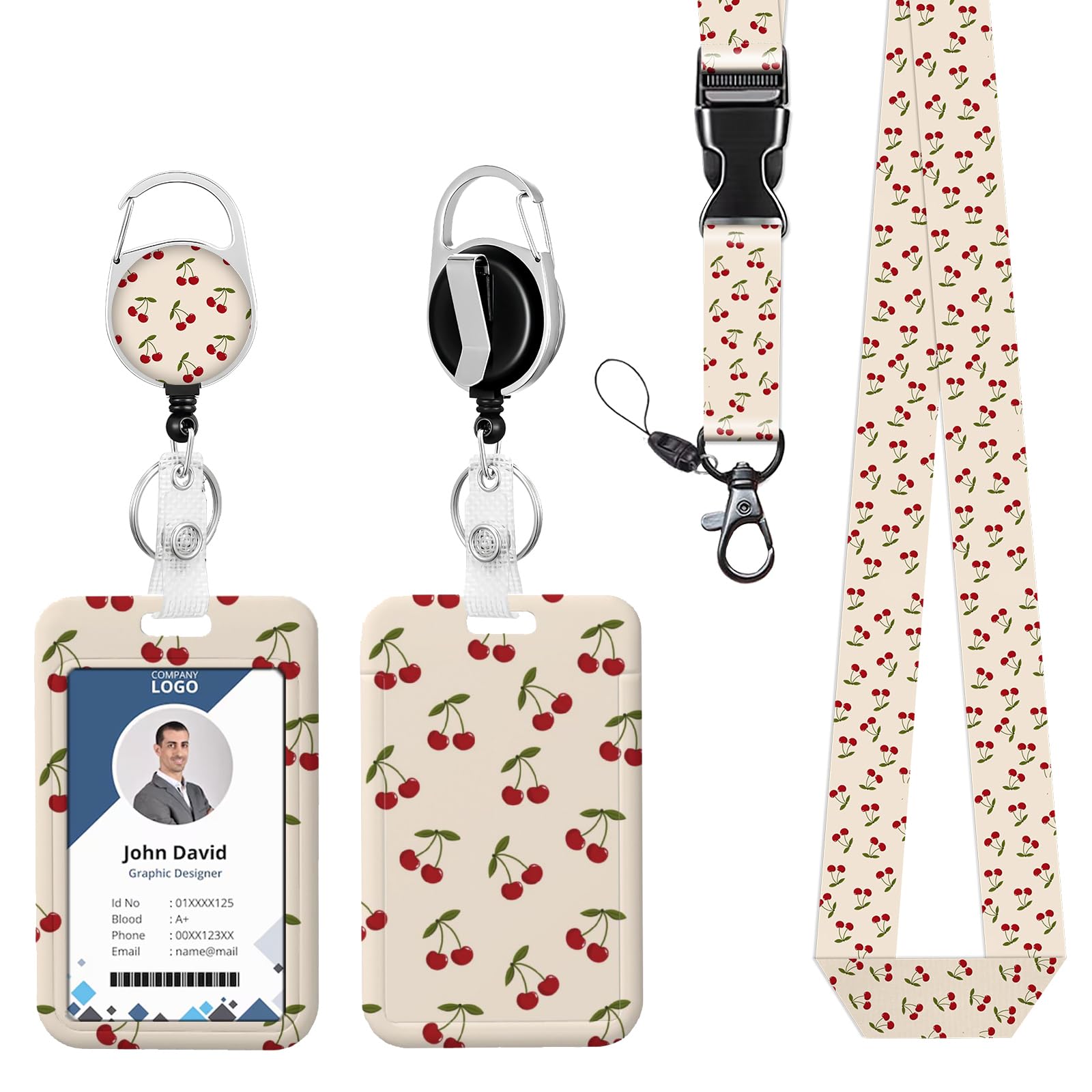 ID Badge Holder with Lanyard Cherry Retractable Reel Lanyards for ID Badges Name Tag Clips Funny Nurse Teacher Office Student Gift