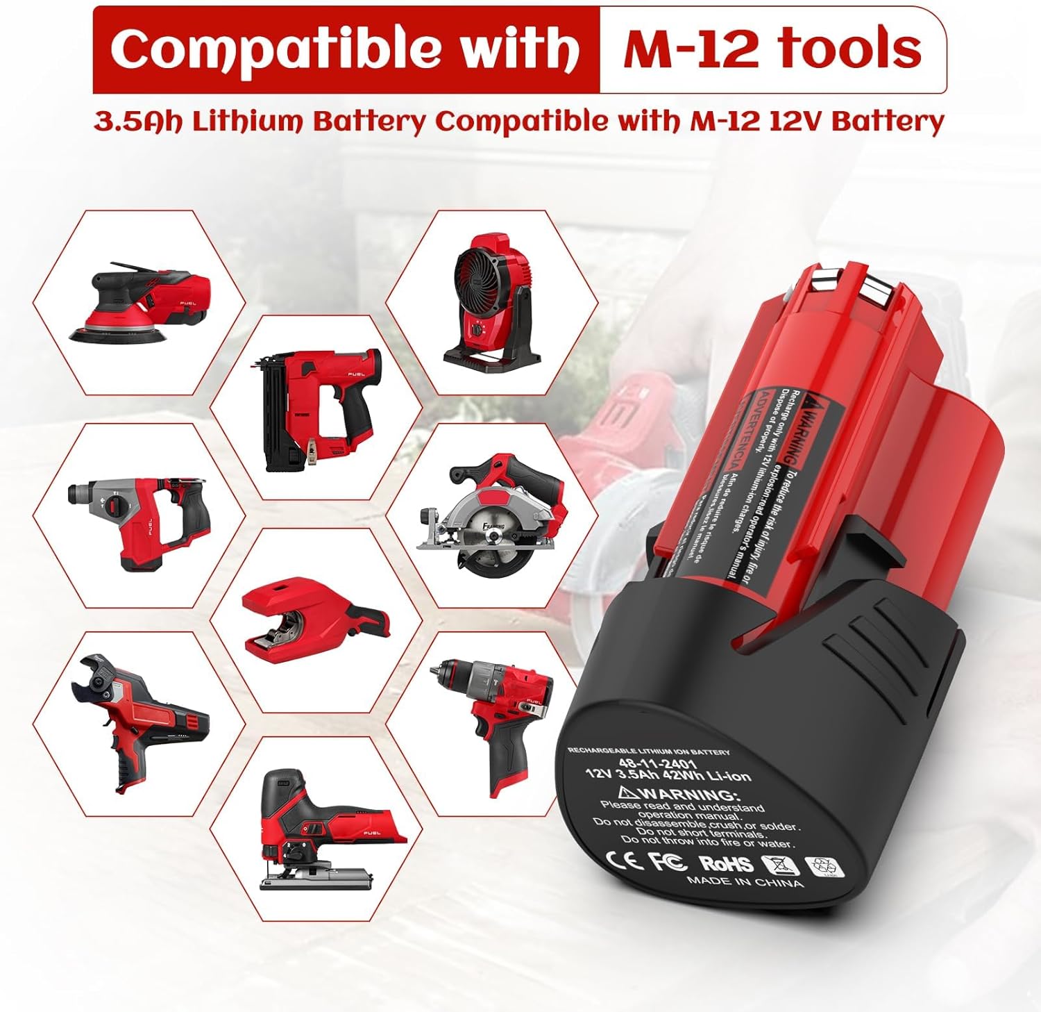 2 Pack 12V 3.5Ah Battery Compatible with Milwaukee 12V Battery with Charger Starter Kit 48-11-2411 48-11-2420 48-11-2401 48-11-2402
