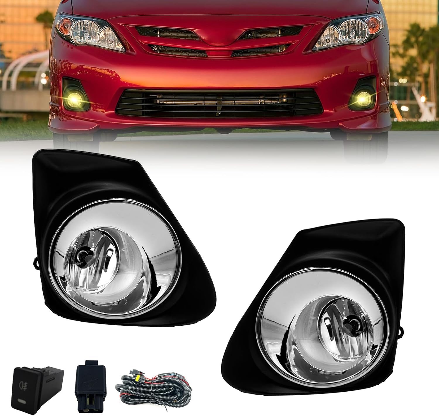Fog Lights Fit For Corolla 2011 2012 2013 Fog Lamps Assembly 2PCS With Chrome Bezels Switch and Wiring Kit