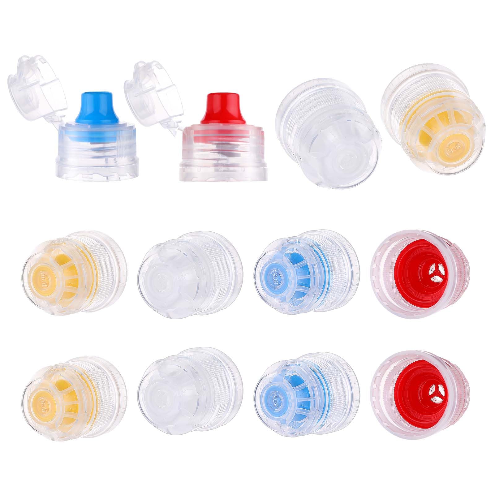 Aster 12 Pcs 28mm Replacement Bottle Caps, Reusable Flip Cover Plastic Soda Twisted Water Bottle Lid Top, Colorful Push Pull Bottle Cover with Seal Tab for Smart Bottles, Soda Water Bottles