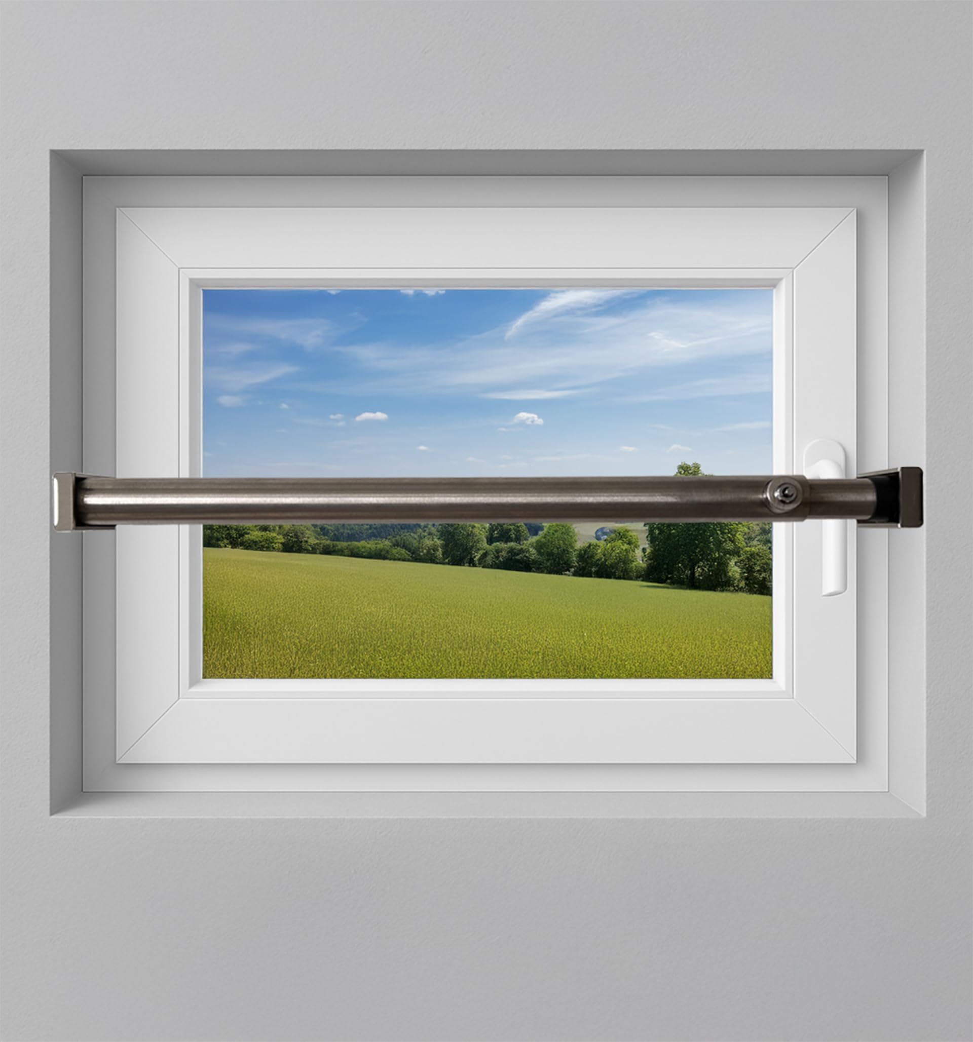 Fenstersicherung 1-fach mit Kippfunktion – Einbruchschutz Teleskopstange mit Druckschloss | Edelstahl oder Weiß | Länge 600–3200 mm | Sicherungsstange für Fenster & Türen (Edelstahl, 1000-1800mm)
