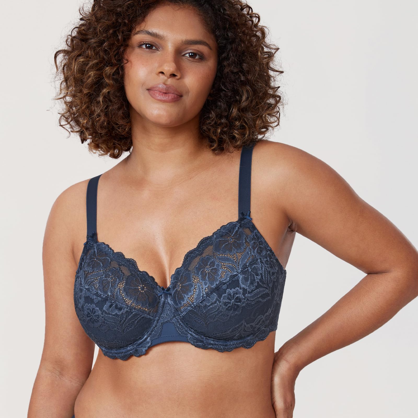 DELIMIRA Donna Reggiseno con Ferretto Taglie Forti Pizzo Senza Imbottito Sostegno