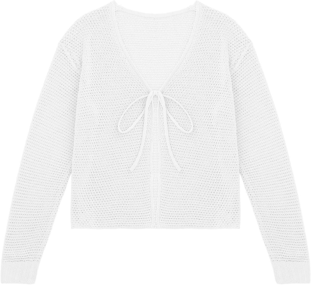 Women's Plus Size Cardigan Hollow Out Open Knit Sweater Ladies Front Tie Shrug, L-4XL - Image 5