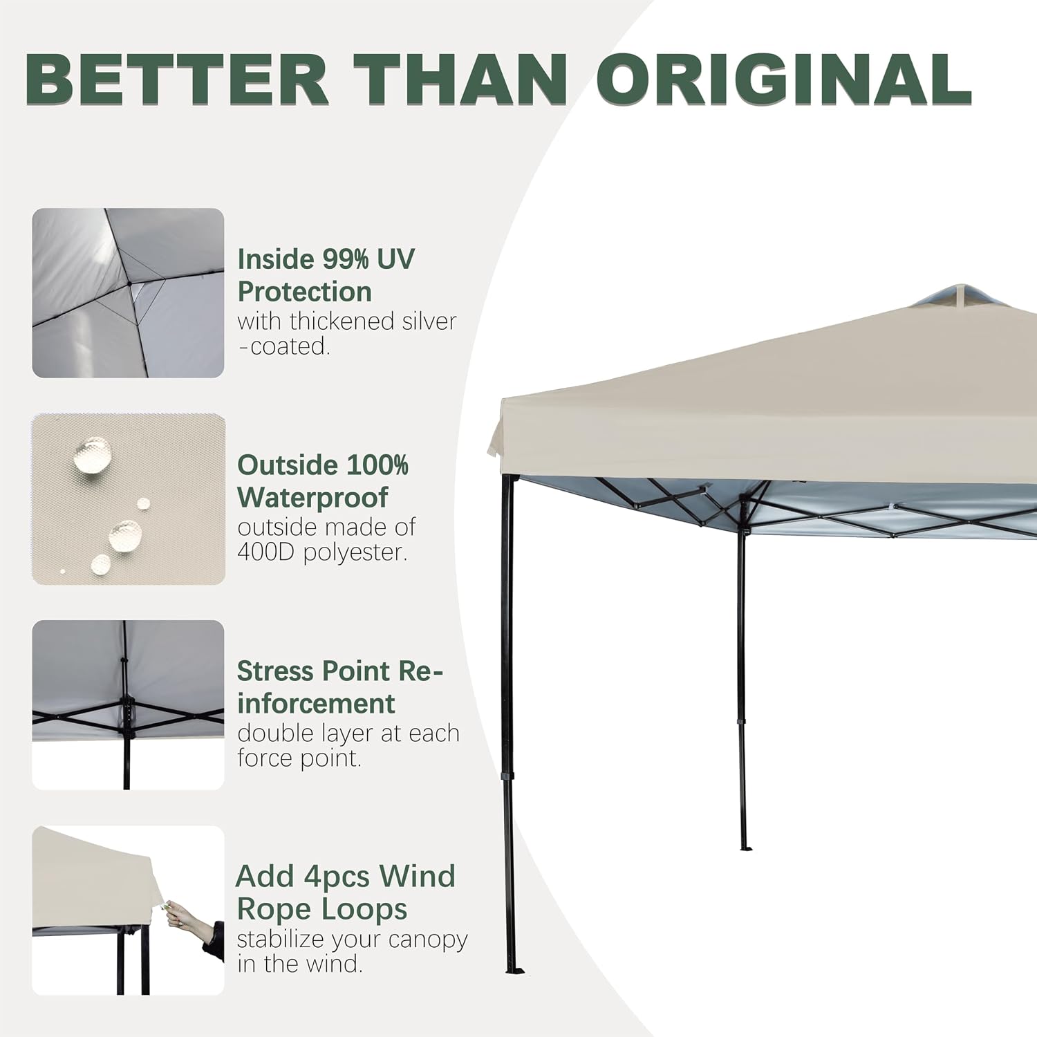 12x12 Canopy Replacement Top with Air Vent Silver Coated for Straight Leg Canopy Frame, (Beige)