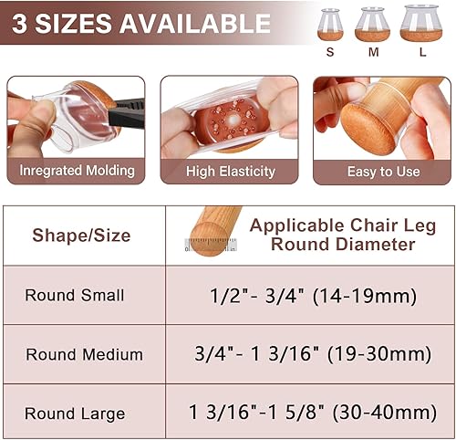 Miniatura 4 de Protectores de suelo para patas de silla, protectores de patas de silla para suelos de madera dura, tapas de silicona de fieltro para fortalecer la