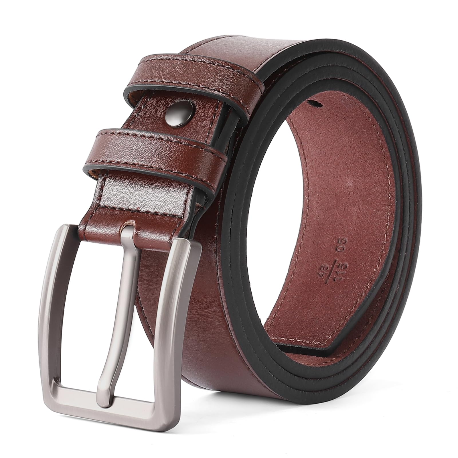 GAEKEAO Mens Belt Full Grain Leather Belt for Men - Black Belt 1 3/8" Width Mens Belts for Jeans with Metal Buckle