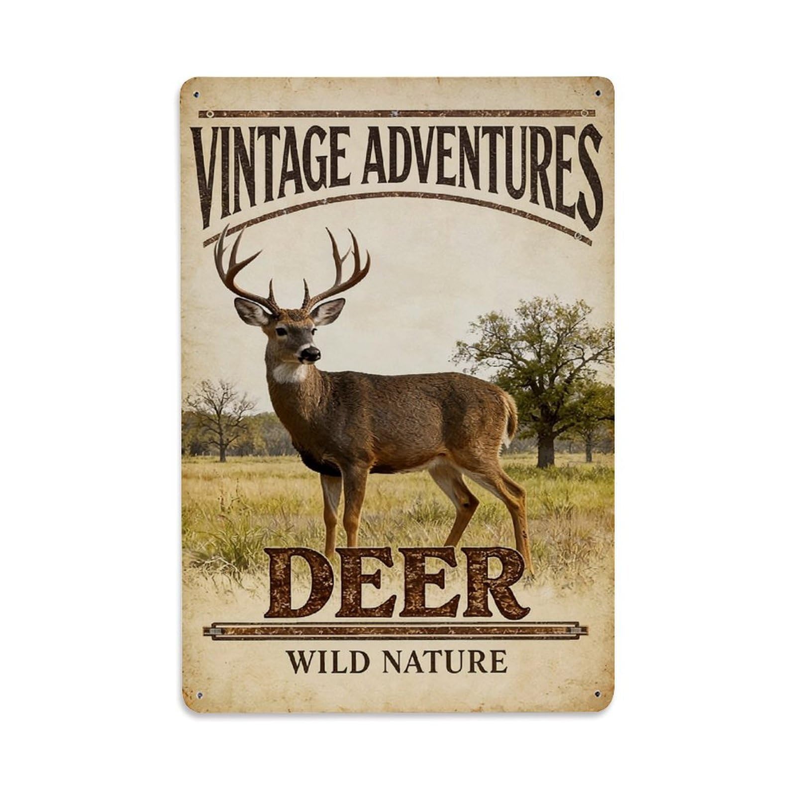 Nestemfo Vintage Adventures Deer Wild Nature Tin Sign Metal Sign, Living Room,Bar, Home, Bedroom Wall Decor,Retro Metal Poster 8X12 Inches
