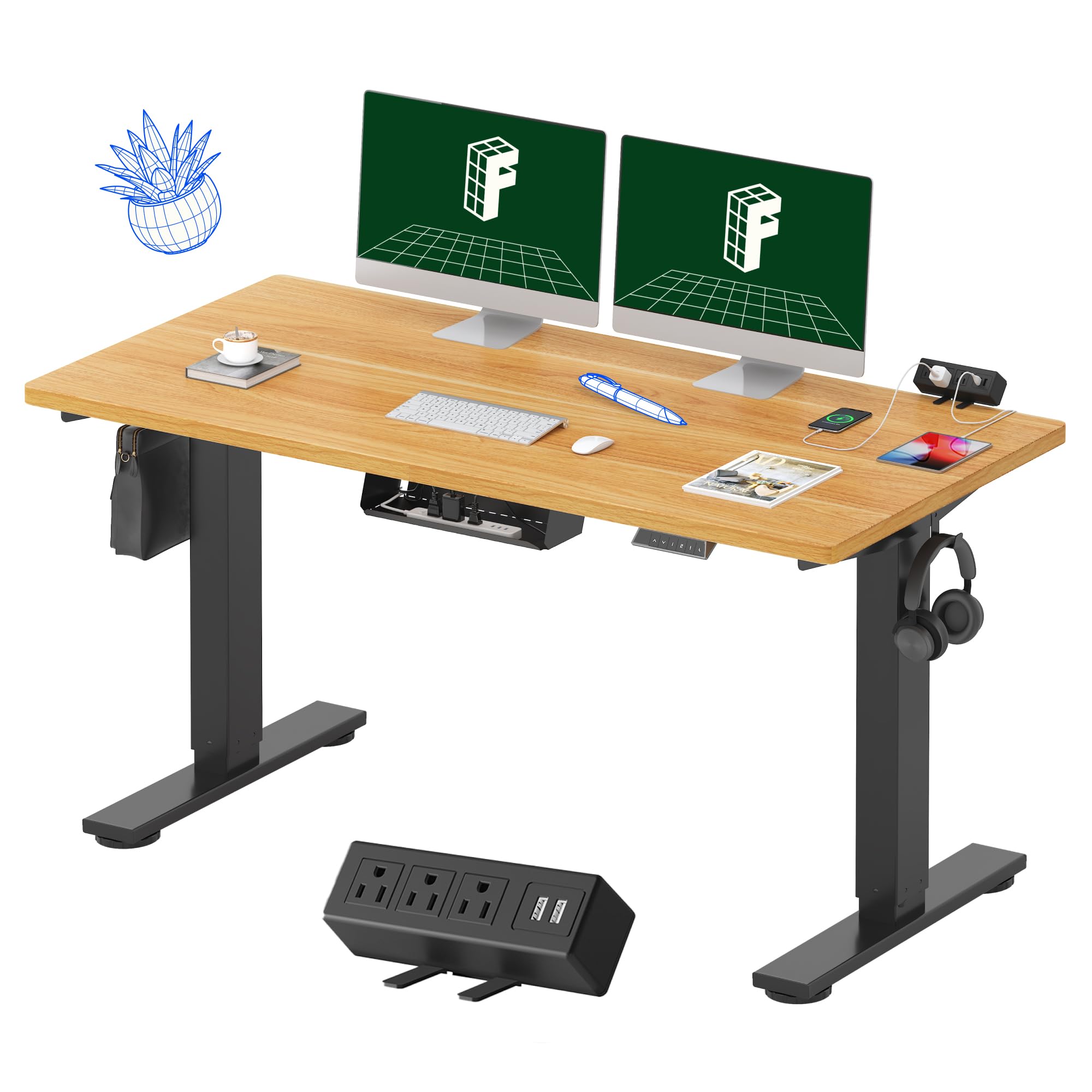 FLEXISPOT EN1 Electric Stand Up Desk with Desktop 55 x 28 Inches Whole-Piece Desk Ergonomic Memory Controller Standing Desk Height Adjustable Primo(Black Frame + 55" Maple Top)