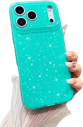 FABSPARK Case for iPhone 17 Pro Max,Super Cute Vibrant Neon Glitter Shiny Bling Sparkly Glossy Girly Case,Shockproof Slim Camera Protection for iPhone 17 Pro Max 6.9 inch,Mint Green