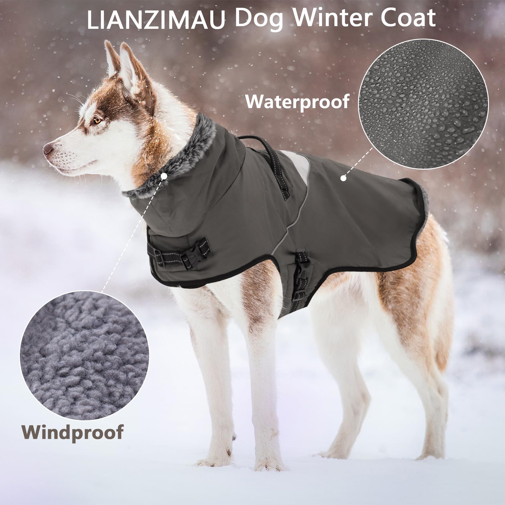 LIANZIMAU Cappotto impermeabile per cani con pettorina Cappotto invernale per cani con fodera in pile Cappotto caldo giacca riflettente per cani