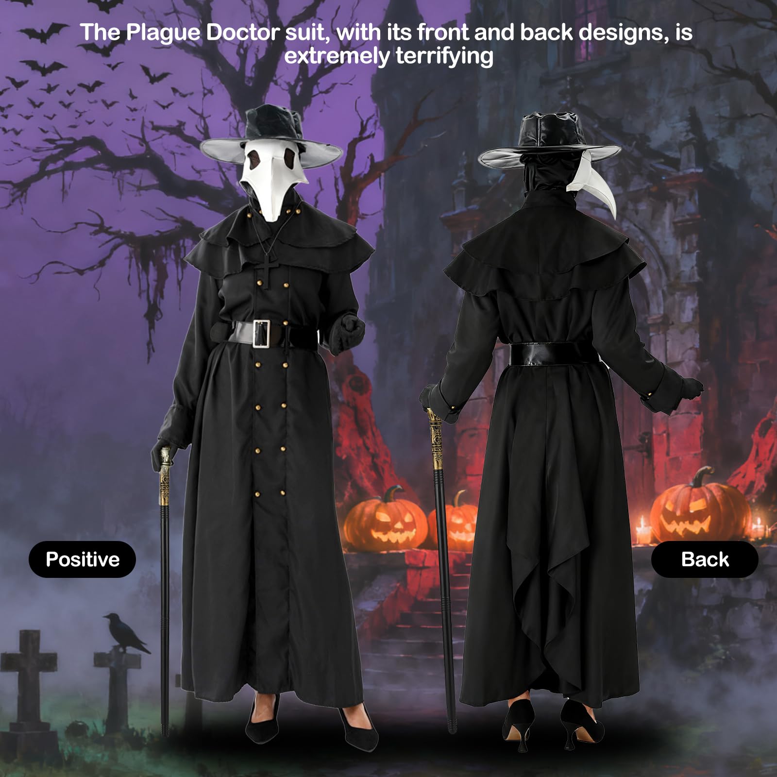 CMANLNYK Plague Doctor Costume Adult, Scary Doctor Costume Adult Halloween, Include Mask, Hat, Scepter, Gloves - Image 4