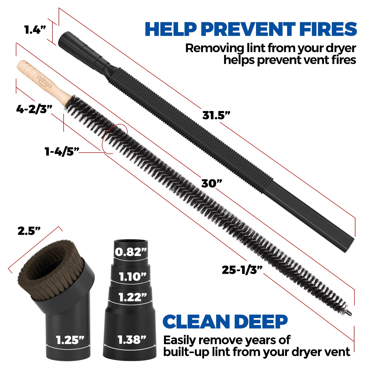 Holikme 4 Pack Dryer Cleaning Kit General Vacuum Hose Attachment