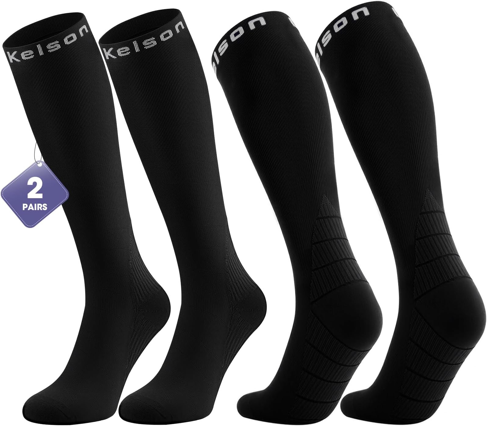 2 Pairs Compression Socks for Women and Men, 20-30 mmHg Graduated Compression, Knee High Flight Socks for Running, Nurses, Travel, Pregnancy and Everyday Support | Knee High Fit, Breathable Fabric, for Nurses, Travel, Pregnancy and Everyday Support